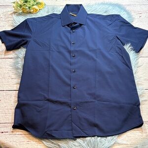 Suslo Couture Blue Short Sleeve Button Down Shirt sz M